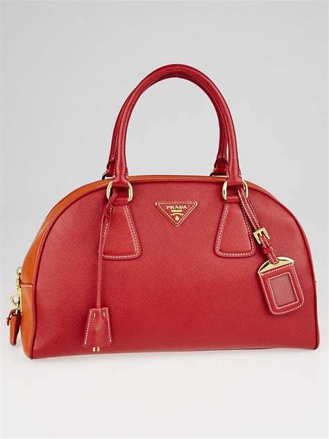 Prada Red/Orange Saffiano Leather Bauletto Bowler Bag